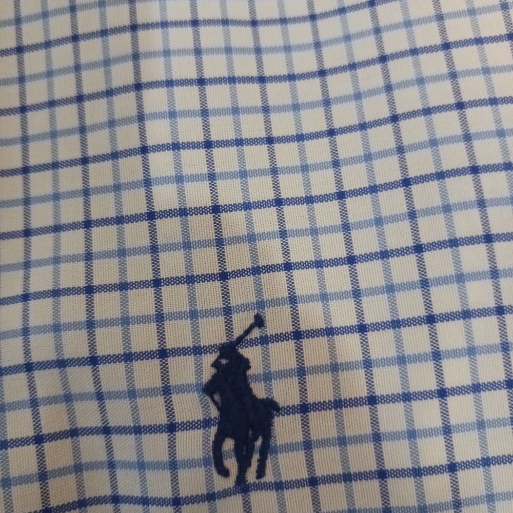 Ralph Lauren Button Down Shirt Mens 17.5 32/33 Blue White Excellent Tattersall